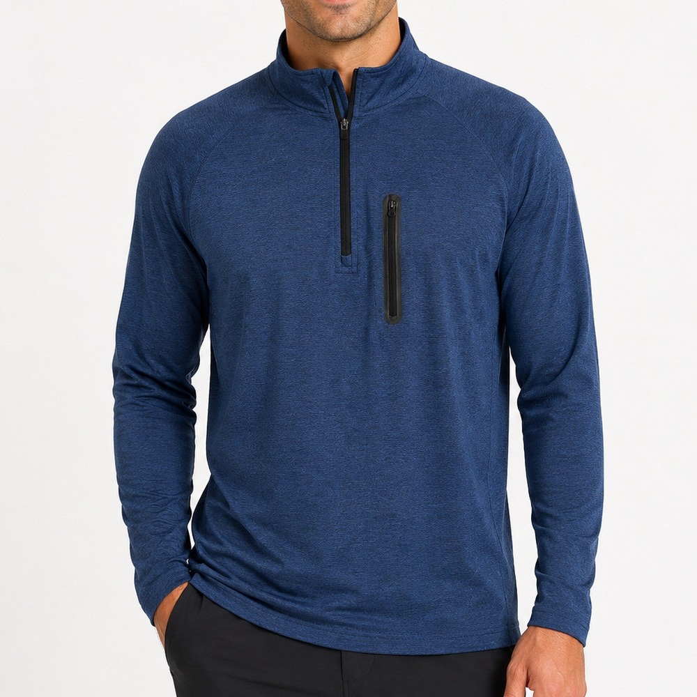 One Day Away Mens Quarter Zip Pullover Heather L Blue Active Top Stretch